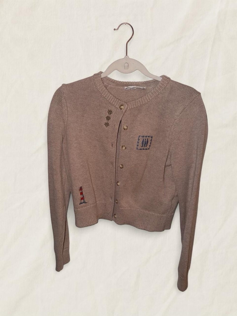 Abercrombie & Fitch Taupe Embroidered Button Cardigan